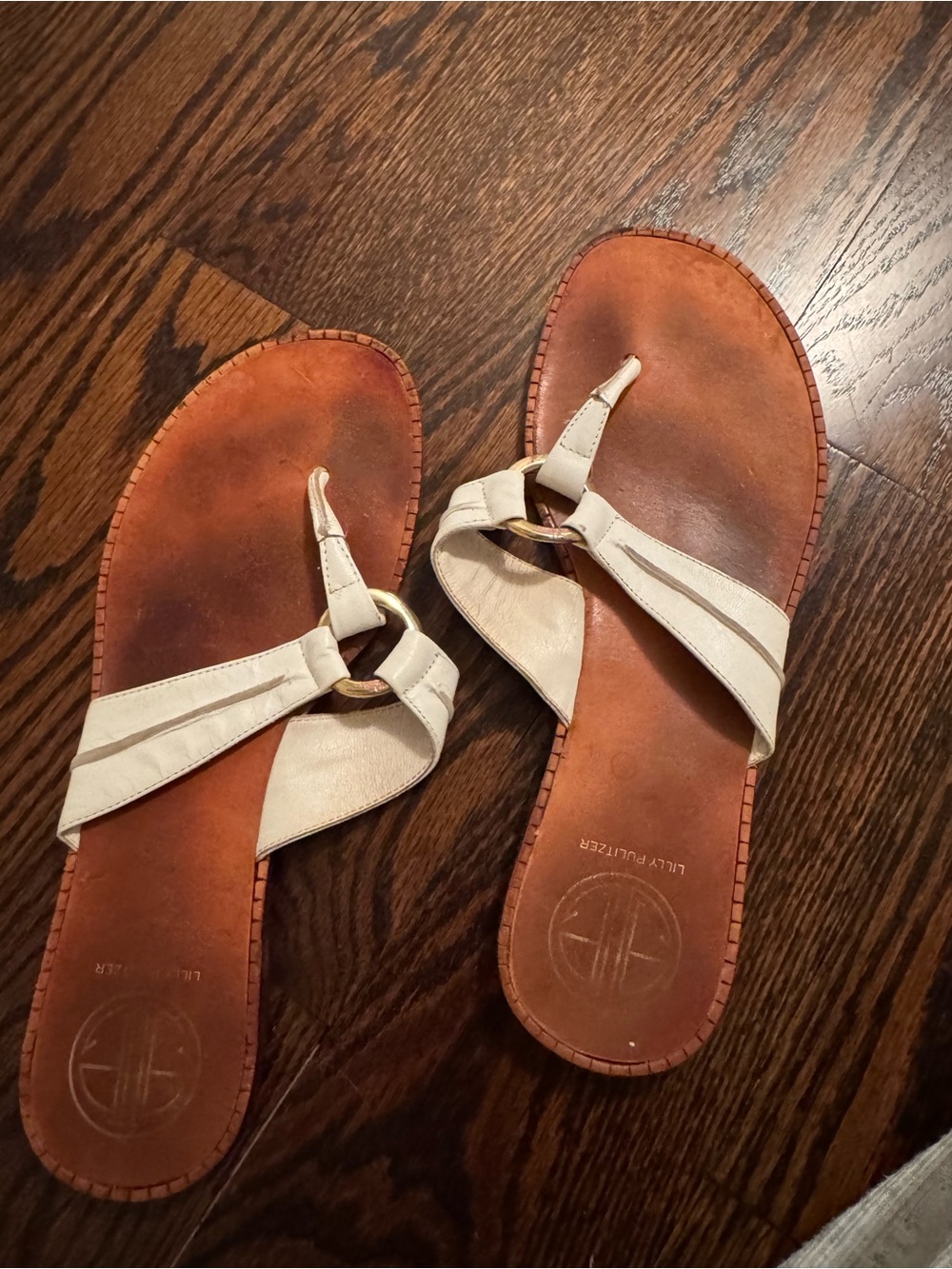 Lilly Pulitzer White Strap Leather Ring-Accent Sandals